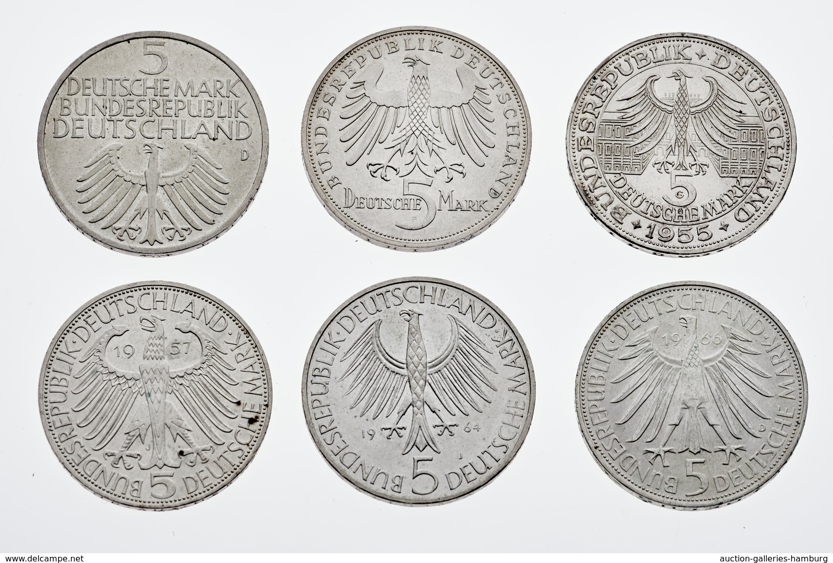 Bundesrepublik Deutschland 1948-2001: 1952-1966, Partie Der Ersten Sechs 5 DM-Sonderprägungen In Seh - Other & Unclassified