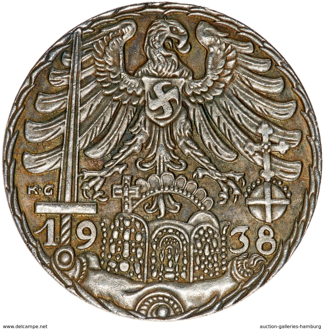 Medaillen Deutschland: 1938, Versilberte Gedenkmedaille Mit Text "Des Reiches Kronzier In Des Reiche - Other & Unclassified