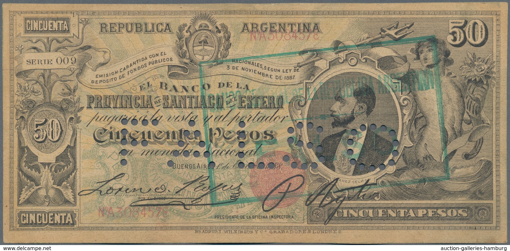 Argentina / Argentinien: Banco De La Provincia De Santiago Del Estero 50 Pesos 1888 Contemporary For - Argentina