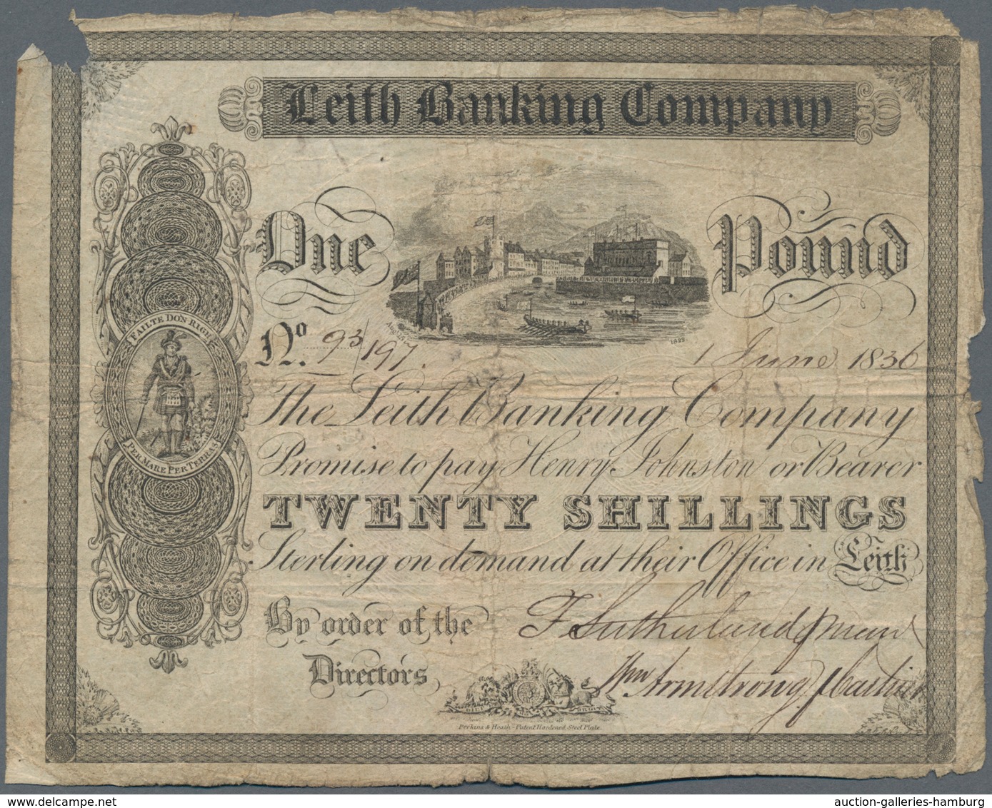 Scotland / Schottland: LEITH Banking Company 1 Pound = 20 Shillings 1836, P.NL, Still Nice With A Fe - Other & Unclassified