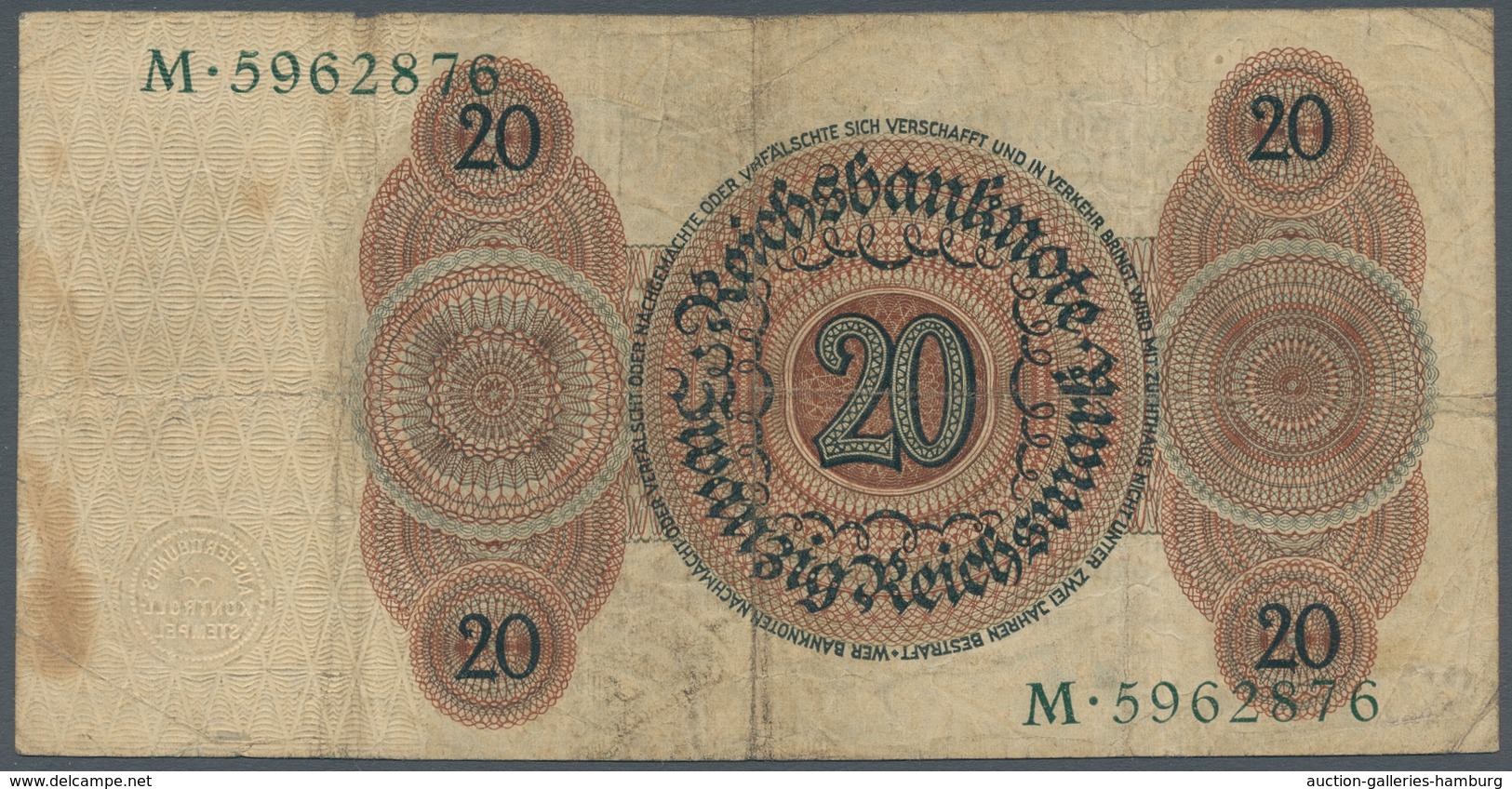 Deutschland - Deutsches Reich Bis 1945: 1924, Reichsbanknote Zu 20 Mark Vom 11.Oktober 1924 (Rosenbe - Otros & Sin Clasificación
