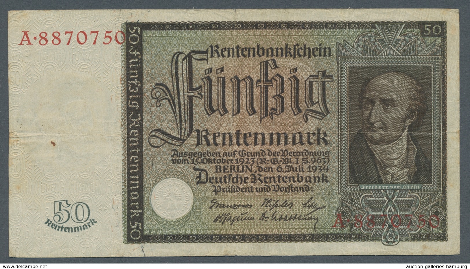 Deutschland - Deutsches Reich Bis 1945: 1934, Rentenbankschein über 5 Rentenmark Vom 6.Juli 1934 (Ro - Altri & Non Classificati