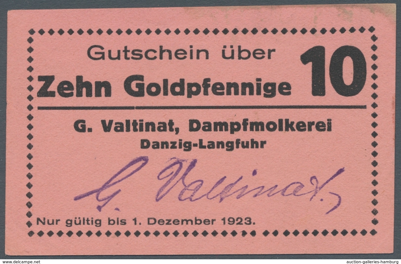 Deutschland - Notgeld - Ehemalige Ostgebiete: DANZIG; 1923, Notgeldschein über 10 Goldpfennige Der G - Otros & Sin Clasificación