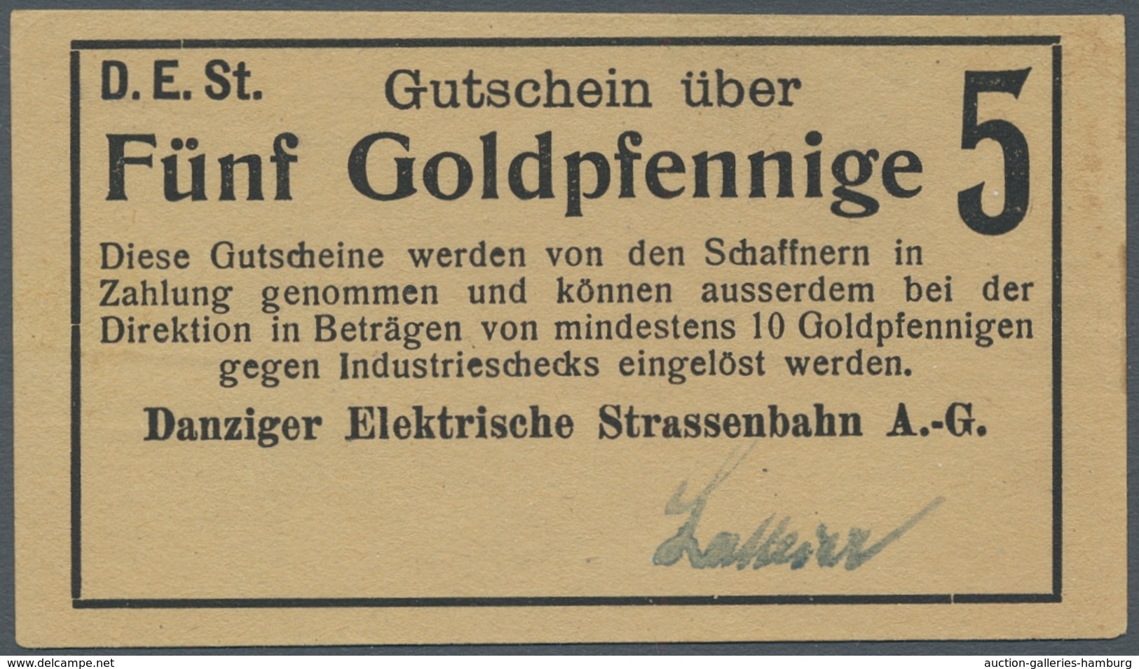 Deutschland - Notgeld - Ehemalige Ostgebiete: DANZIG; 1923, Notgeldschein über 5 Goldpfennige Der "D - Otros & Sin Clasificación