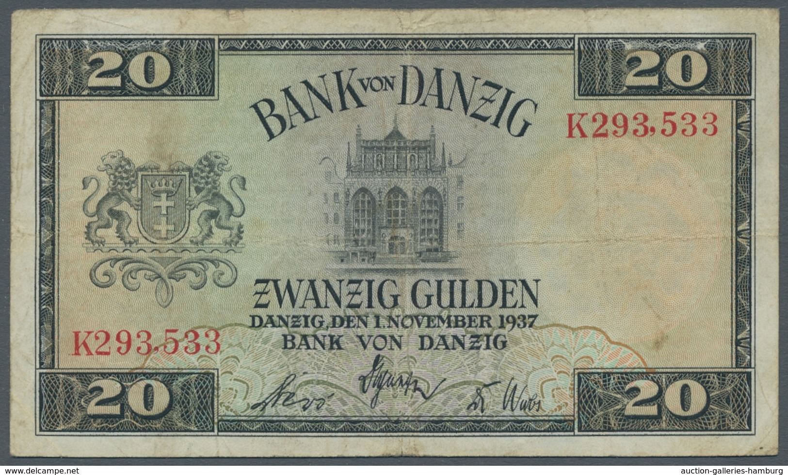Deutschland - Notgeld - Ehemalige Ostgebiete: DANZIG; 1937, Banknote über 20 Gulden Der "Bank Von Da - Otros & Sin Clasificación