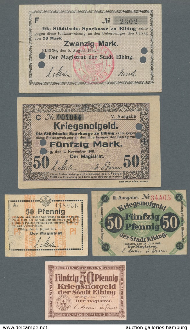 Deutschland - Notgeld - Ehemalige Ostgebiete: ELBING; 1914-1921, Partie Von 22 Notgeldscheinen In Ka - Other & Unclassified