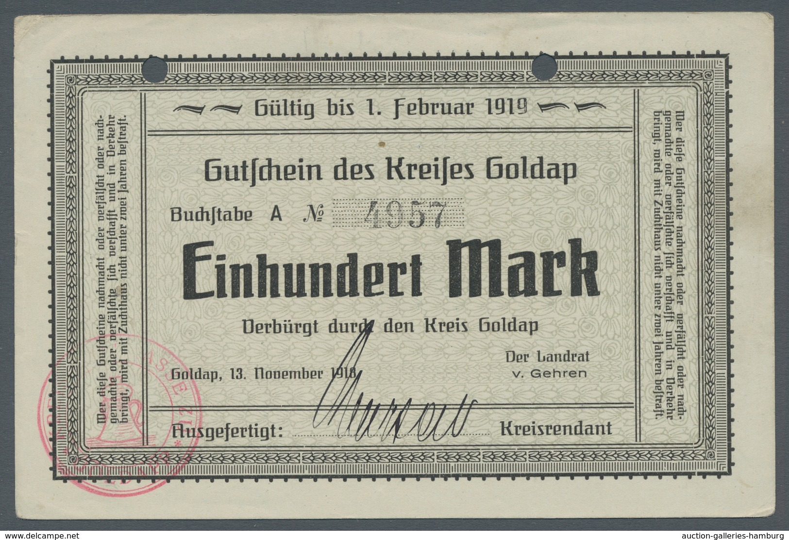 Deutschland - Notgeld - Ehemalige Ostgebiete: GOLDAP; 1918, Partie Von 4 Notgeldscheinen Des "Kreis - Otros & Sin Clasificación