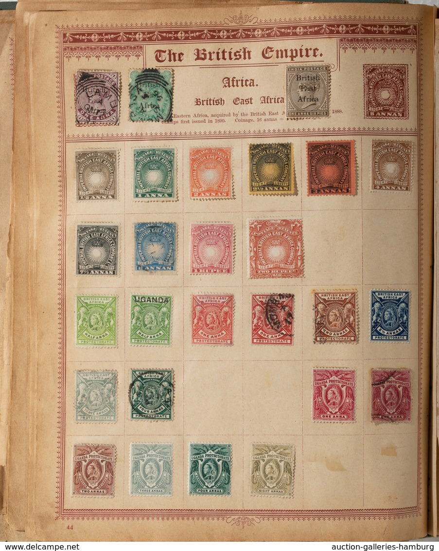 Alle Welt: 1840-1930 (ca.), collection used and unused housed in an old illustrated "Queen Postage S