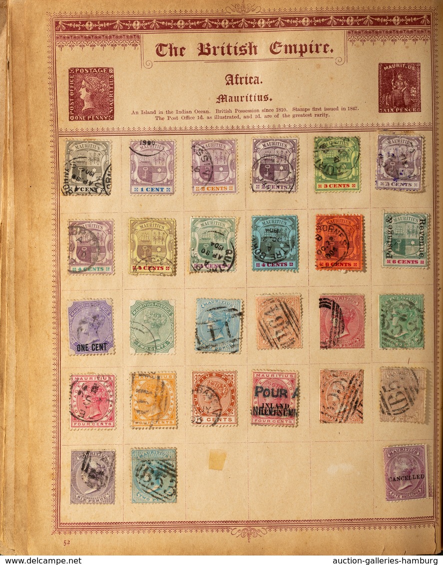 Alle Welt: 1840-1930 (ca.), collection used and unused housed in an old illustrated "Queen Postage S