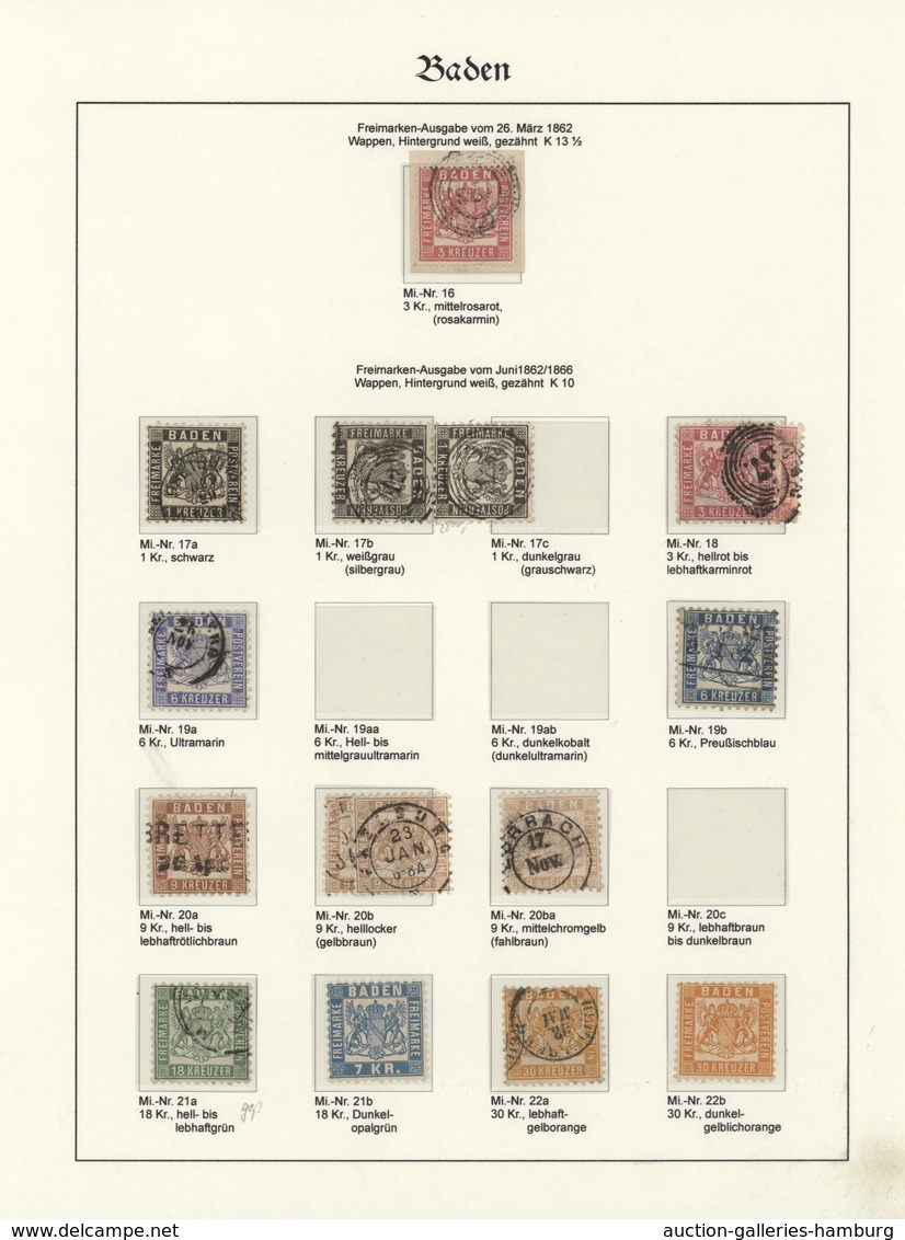Baden - Marken Und Briefe: 1851/1868, Saubere, Meist Gestempelte Sammlung Von 53 Marken Sowie Sechs - Altri & Non Classificati
