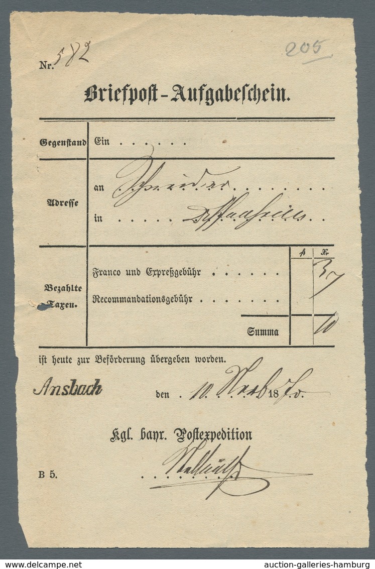 Bayern - Postscheine: 1811ff. - ANSBACH, 65 Postscheine Der Reitenden Bzw. Fahrenden Post Mit Vielen - Otros & Sin Clasificación