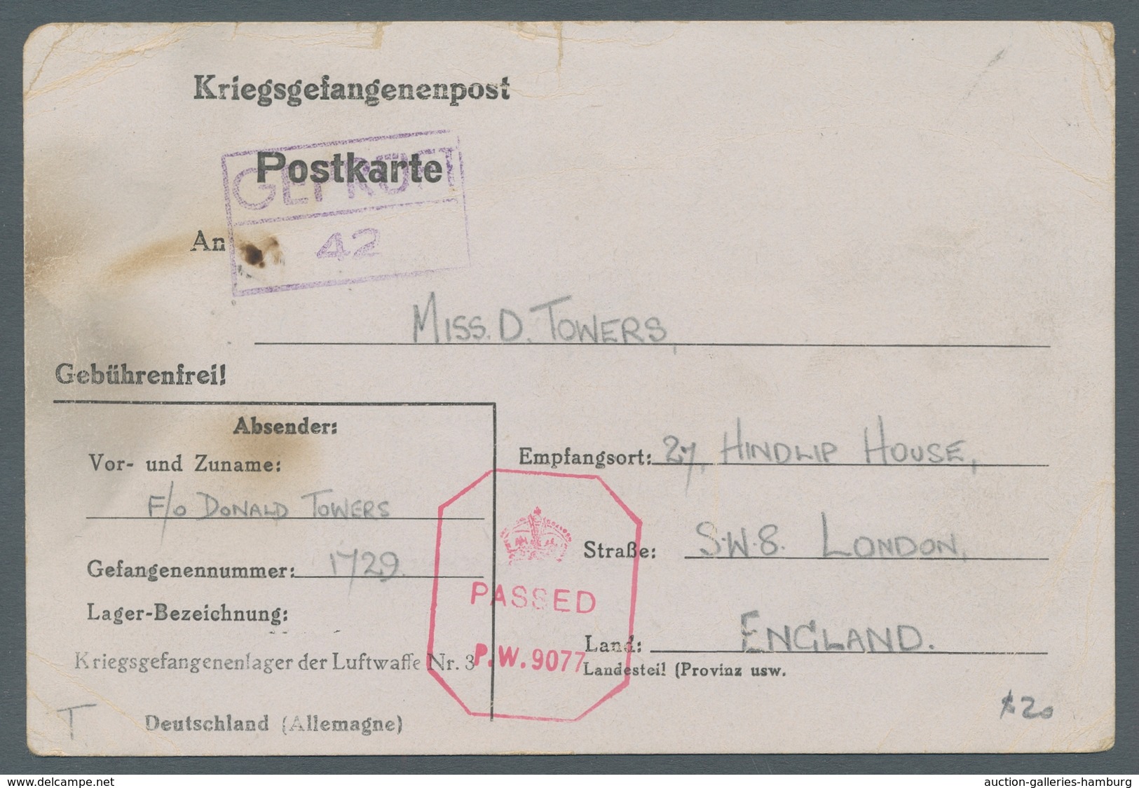 Kriegsgefangenen-Lagerpost: 1915-1944, Partie Von 18 Kriegsgefangenenpostbelegen Des 1. Und 2.Weltkr - Otros & Sin Clasificación