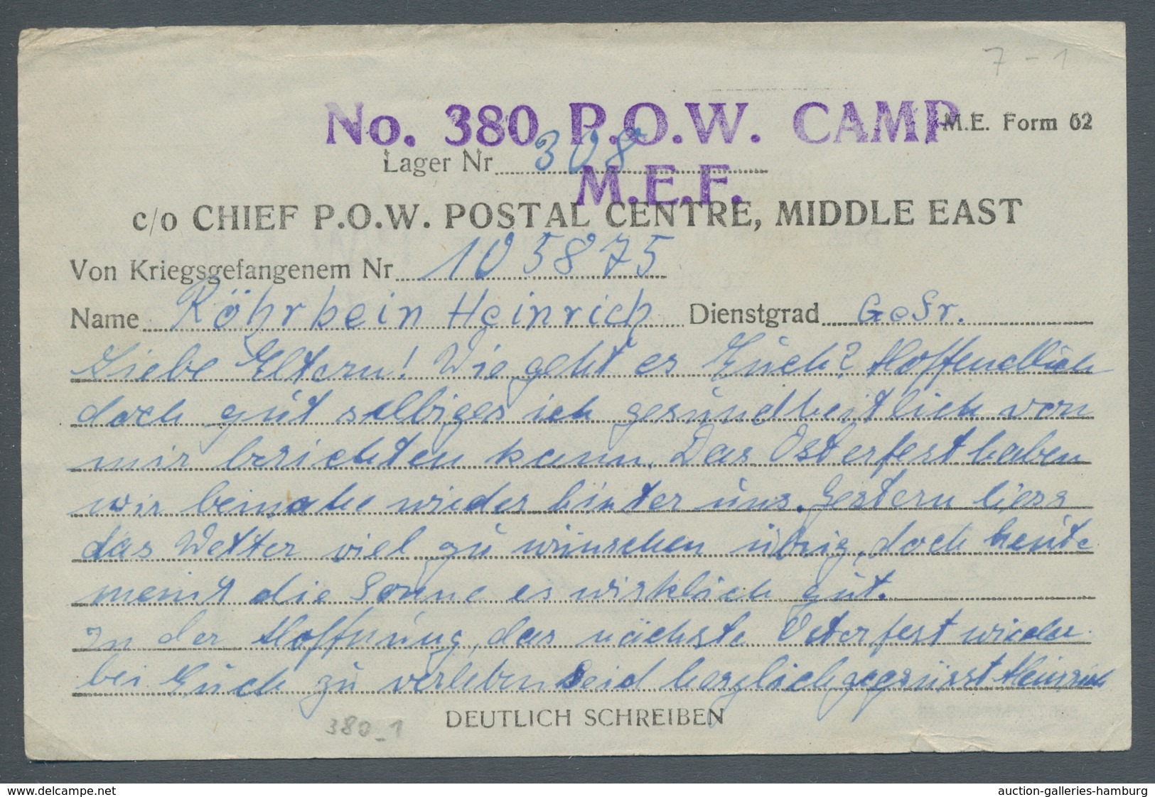 Kriegsgefangenen-Lagerpost: ÄGYPTEN, 1946-1948, 21 Briefe Und Karten Eines Deutschen Kriegsgefangene - Otros & Sin Clasificación