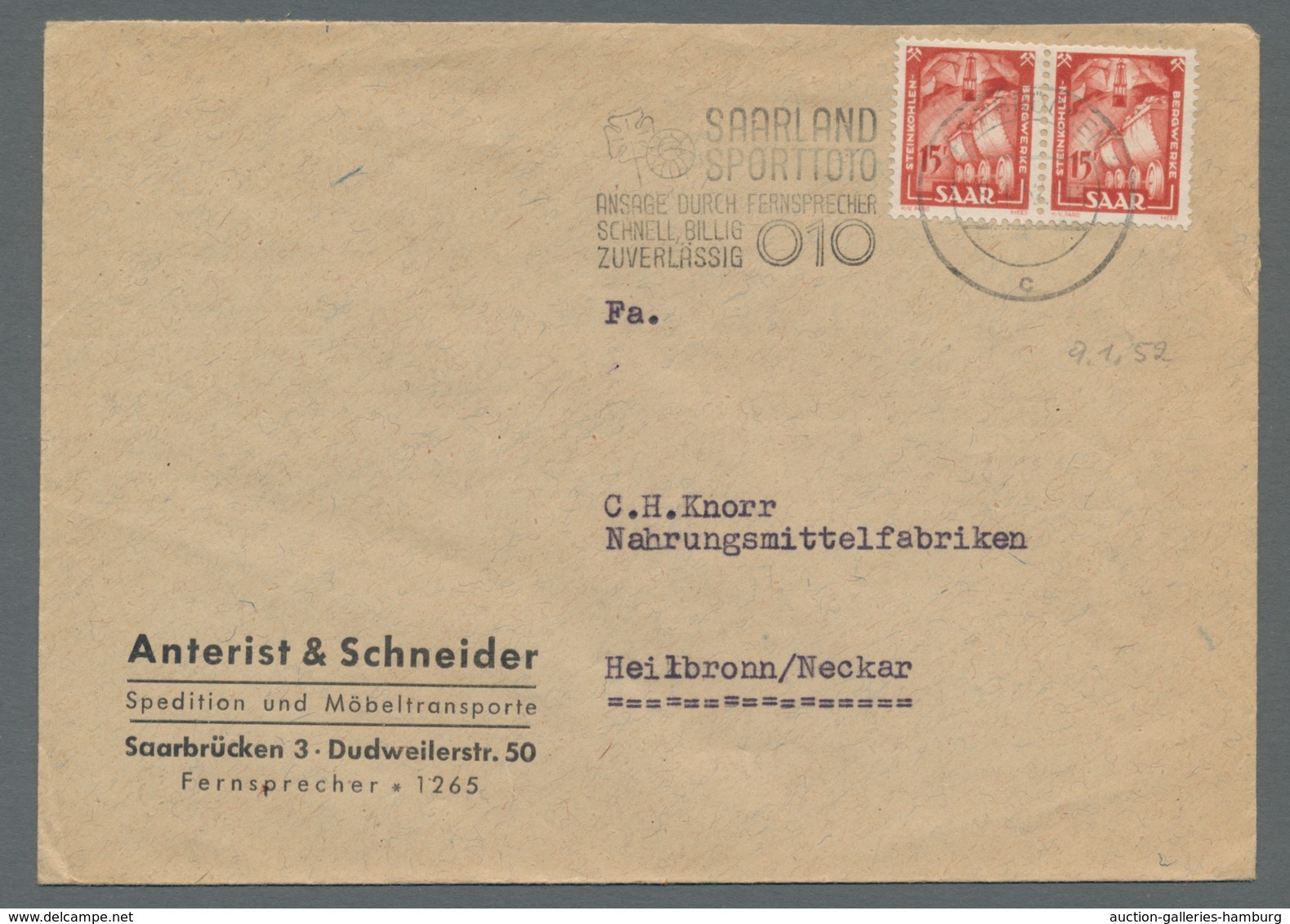 Saarland (1947/56): 1949-1953, Partie Von 5 Belegen Mit Ausschließlich Nur Mehrfachfrankaturen. Enth - Briefe U. Dokumente