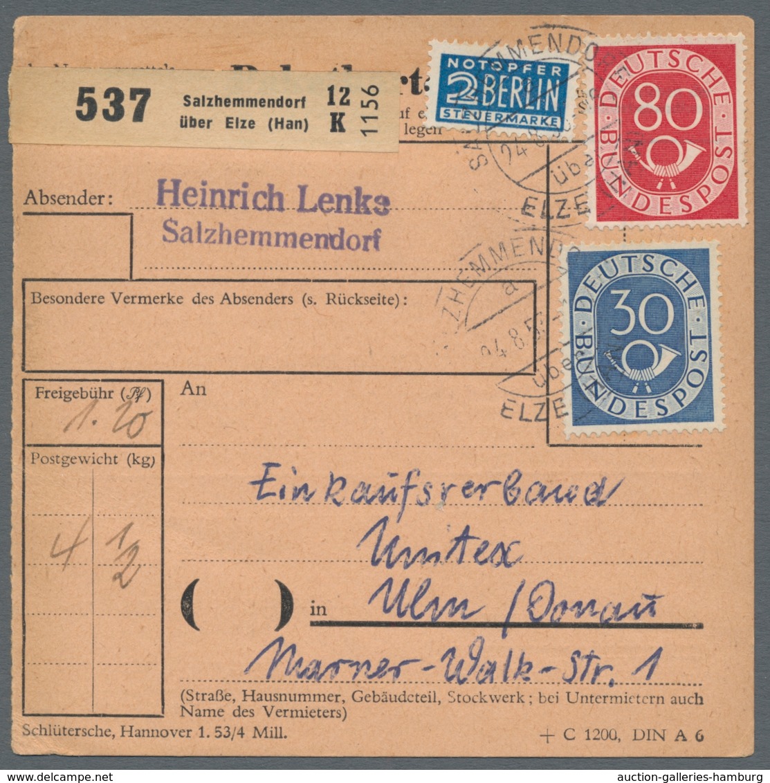 Bundesrepublik Deutschland: 1951-1954, Sammlung von 30 Belegen der Posthornserie mit u.a. Auslandsde