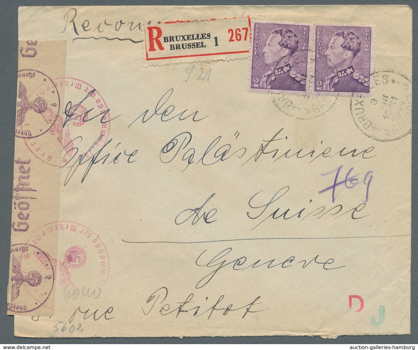 Belgien: 1944, 12 Briefe An Das "Office Palästinien" In Der Schweiz Welche Alle Deutsche Zensuren Au - Covers & Documents