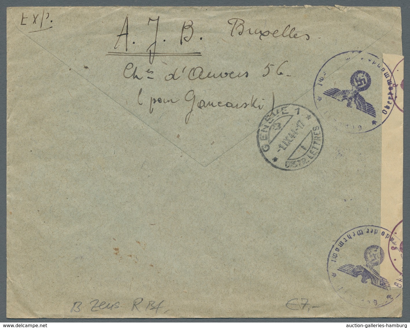 Belgien: 1944, 12 Briefe an das "Office Palästinien" in der Schweiz welche alle deutsche Zensuren au