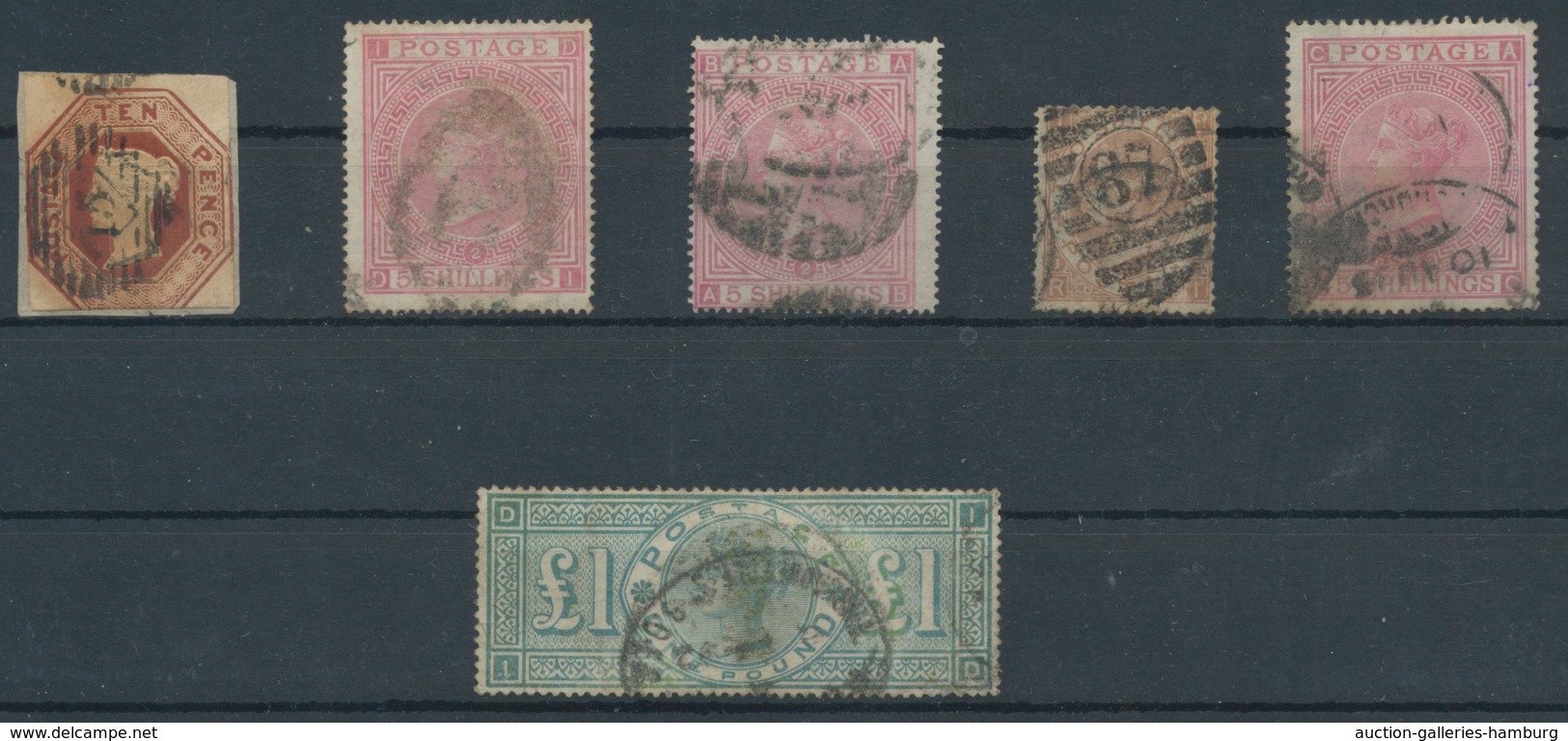 Großbritannien: 1847-1891, Used Lot Of Six Better Values On Stockcards In Varied Condition With Mi.- - Otros & Sin Clasificación