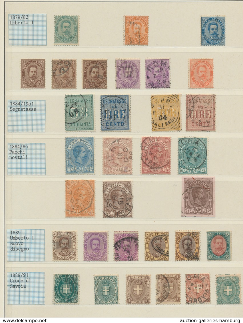 Italien: 1861-96, ungebrauchte oder/und gestempelte Sammlung inkl. Porto- und Paketmarken sowie Post