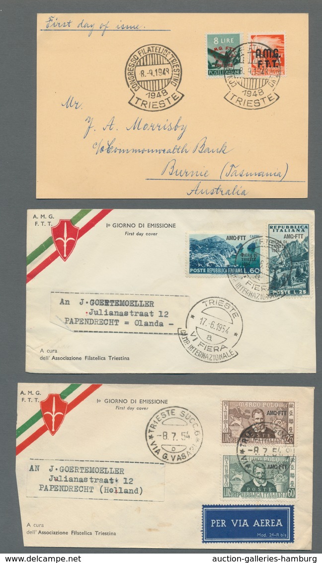 Italien: 1844-1954, Partie Von 37 Belegen Mit U.a. Vorphila, Auslandsdestinationen, Bedarf, FDC Und - Poststempel