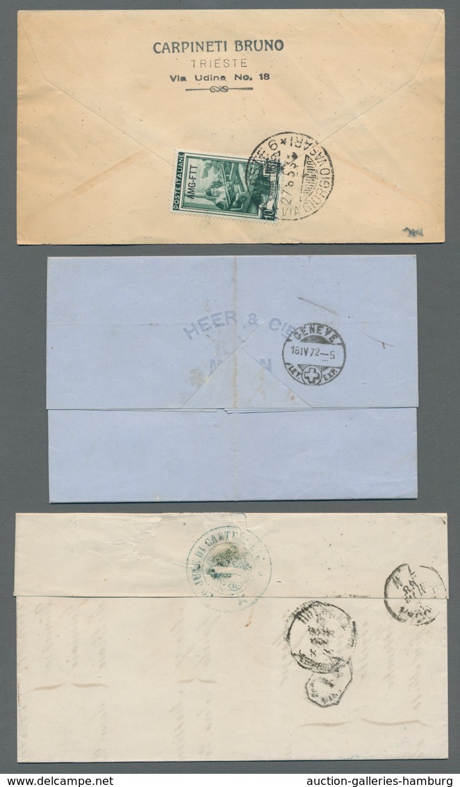 Italien: 1844-1954, Partie Von 37 Belegen Mit U.a. Vorphila, Auslandsdestinationen, Bedarf, FDC Und - Marcofilía