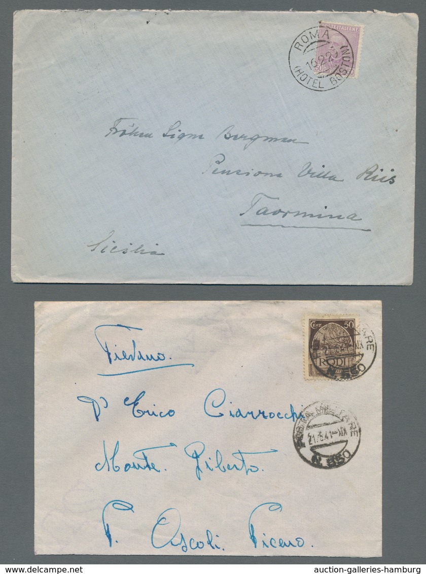 Italien: 1844-1954, Partie von 37 Belegen mit u.a. Vorphila, Auslandsdestinationen, Bedarf, FDC und