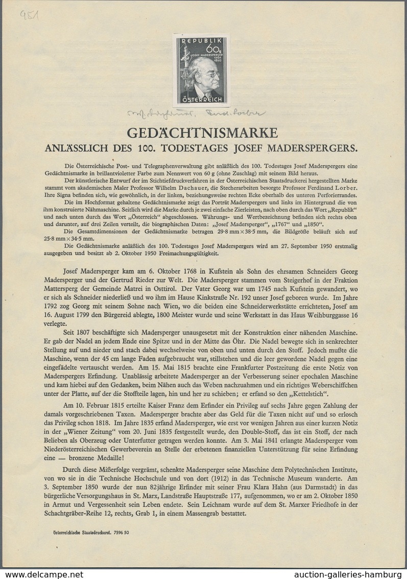 Österreich: 1947/1973, Partie Von 17 Schwarzdrucken Auf Hellgelben A4-Erläuterungsblättern, Die Nur - Briefe U. Dokumente