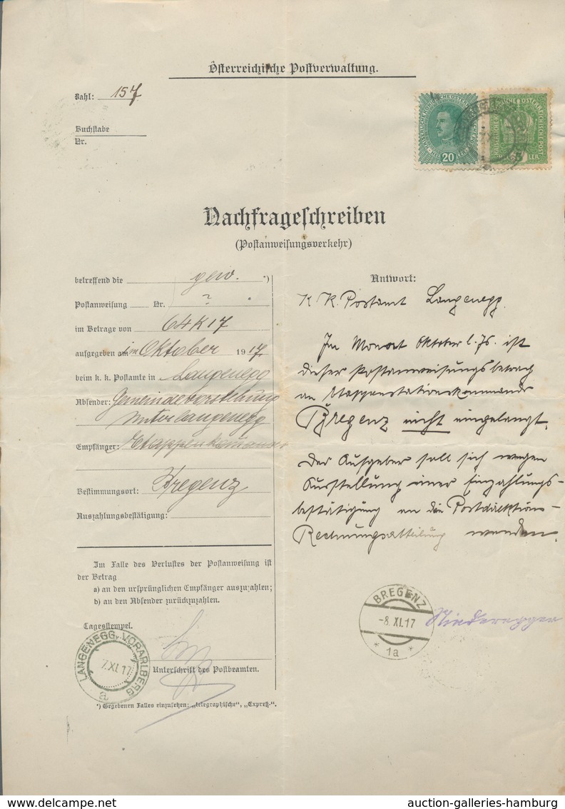 Österreich: 1915-1935, Posten Mit Mehr Als 100 Dokumenten Dabei Auch FRANKIERTEN Postformulare Der Ö - Cartas & Documentos