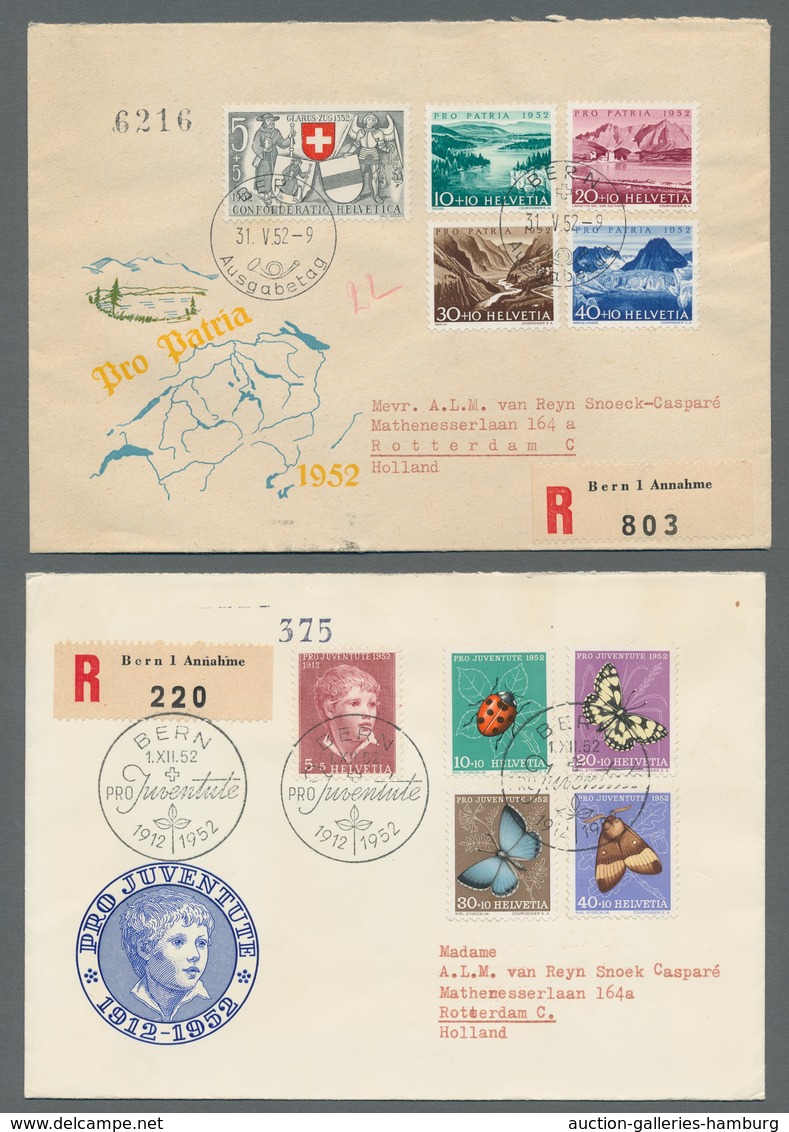 Schweiz: 1864-1969, Partie von 45 Belegen mit u.a. diversen besseren FDC der 50er Jahre wie z.B. Blo