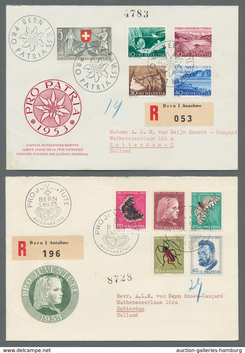 Schweiz: 1864-1969, Partie von 45 Belegen mit u.a. diversen besseren FDC der 50er Jahre wie z.B. Blo