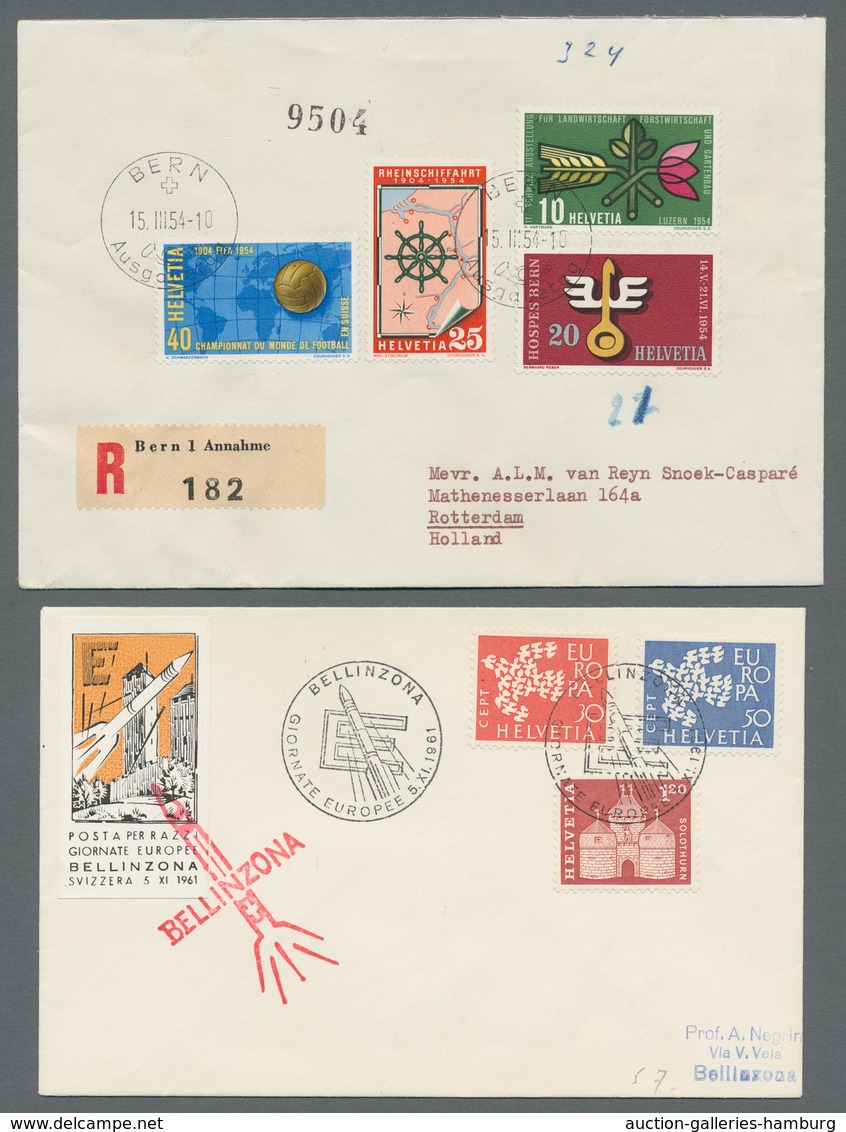 Schweiz: 1864-1969, Partie von 45 Belegen mit u.a. diversen besseren FDC der 50er Jahre wie z.B. Blo