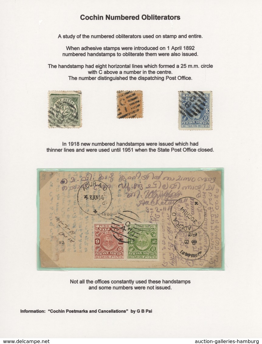 Indien - Feudalstaaten: COCHIN 1892-1949 "CANCELLATIONS": Specialized Collection Of The Various Type - Other & Unclassified