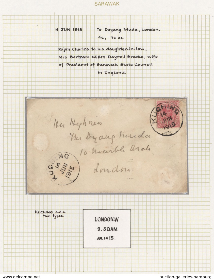 Malaiische Staaten - Sarawak: 1915/1917, Four Letters From KUCHING To England. One Of Them From Raja - Otros & Sin Clasificación