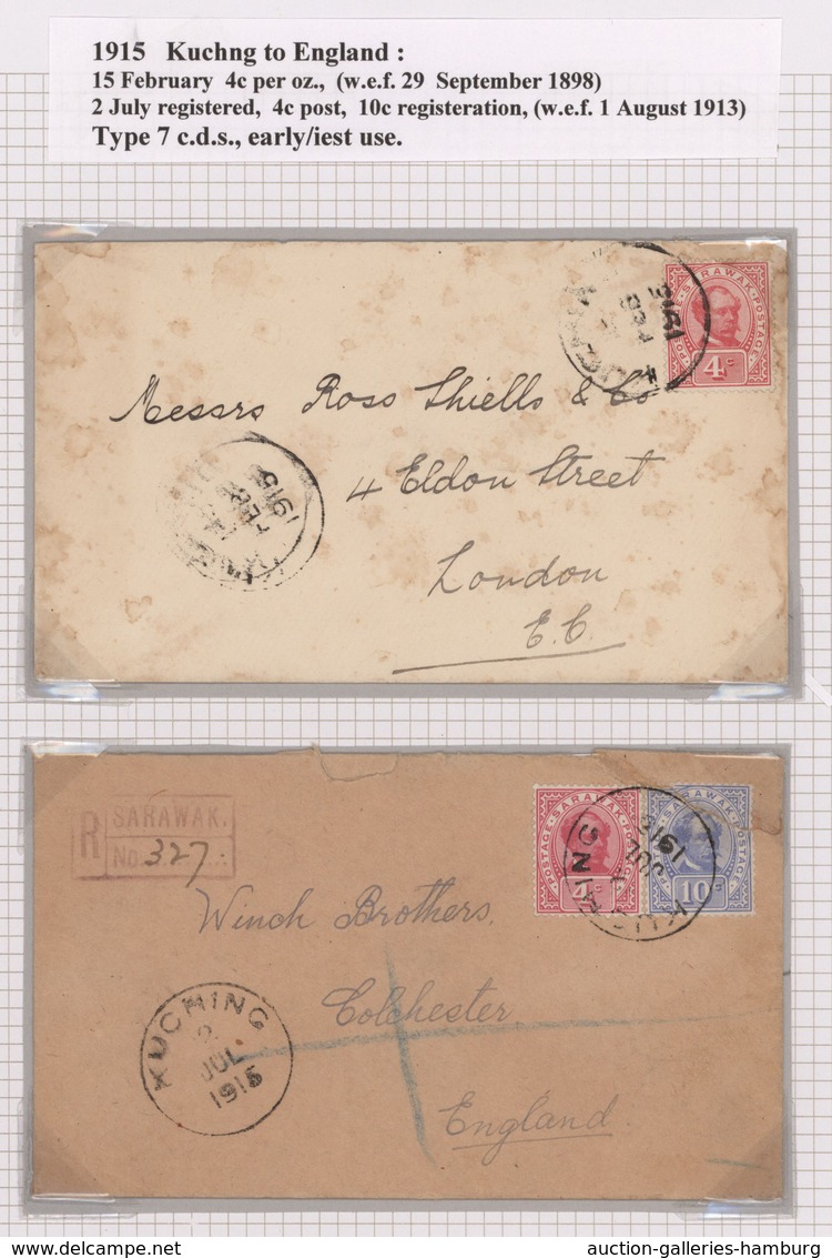Malaiische Staaten - Sarawak: 1915/1917, Four Letters From KUCHING To England. One Of Them From Raja - Otros & Sin Clasificación