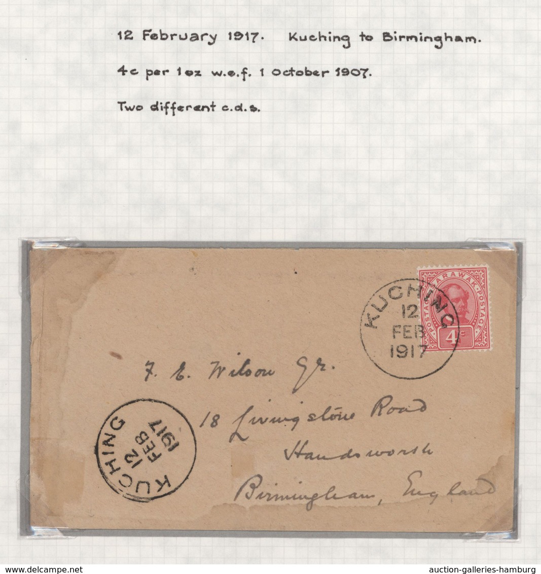 Malaiische Staaten - Sarawak: 1915/1917, Four Letters From KUCHING To England. One Of Them From Raja - Otros & Sin Clasificación