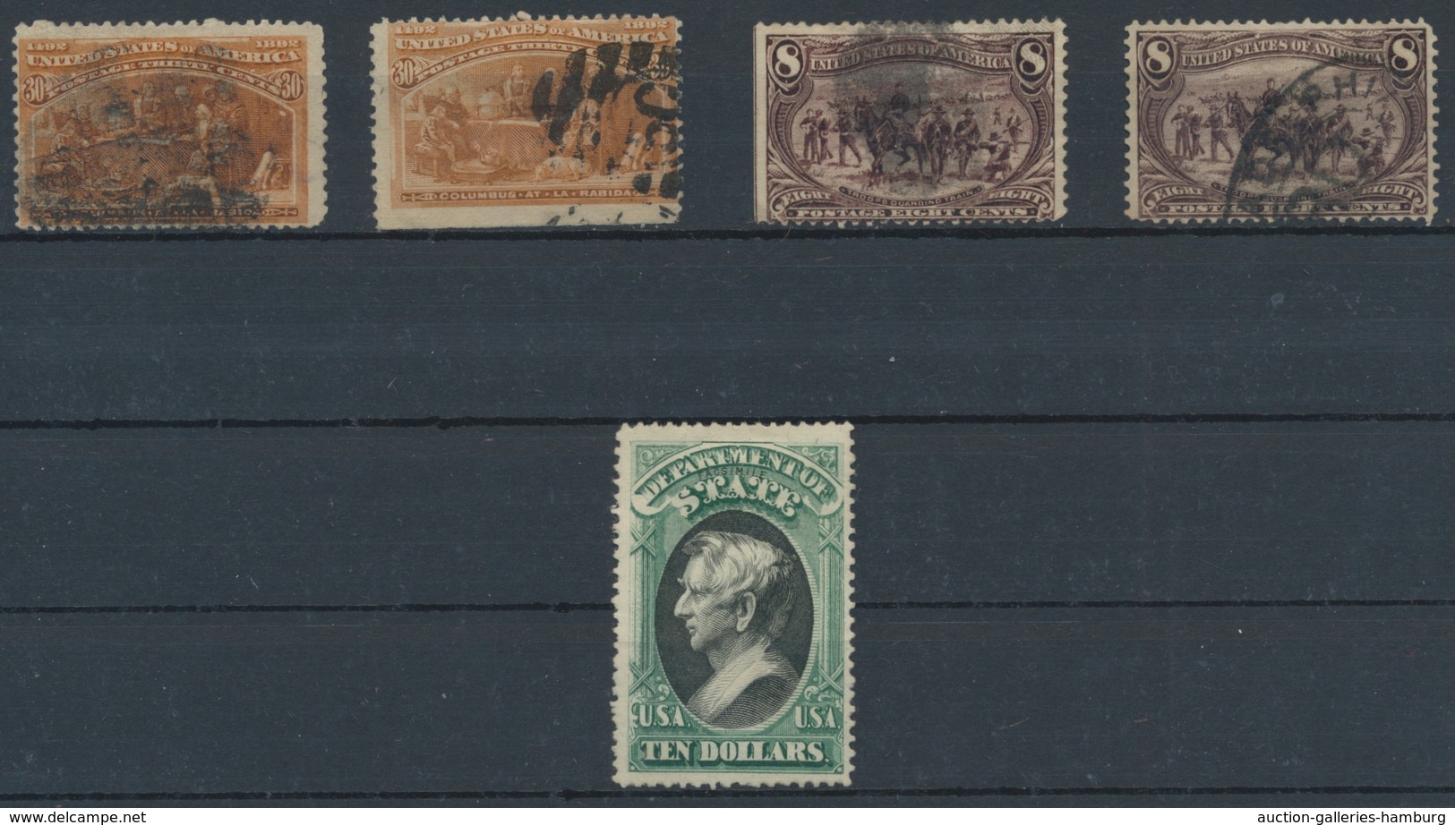 Vereinigte Staaten Von Amerika: 1893-1929 (ca.), Kleine Partie Mit Mi.Nr. 82 Gestempelt (2 Stück), 1 - Usados