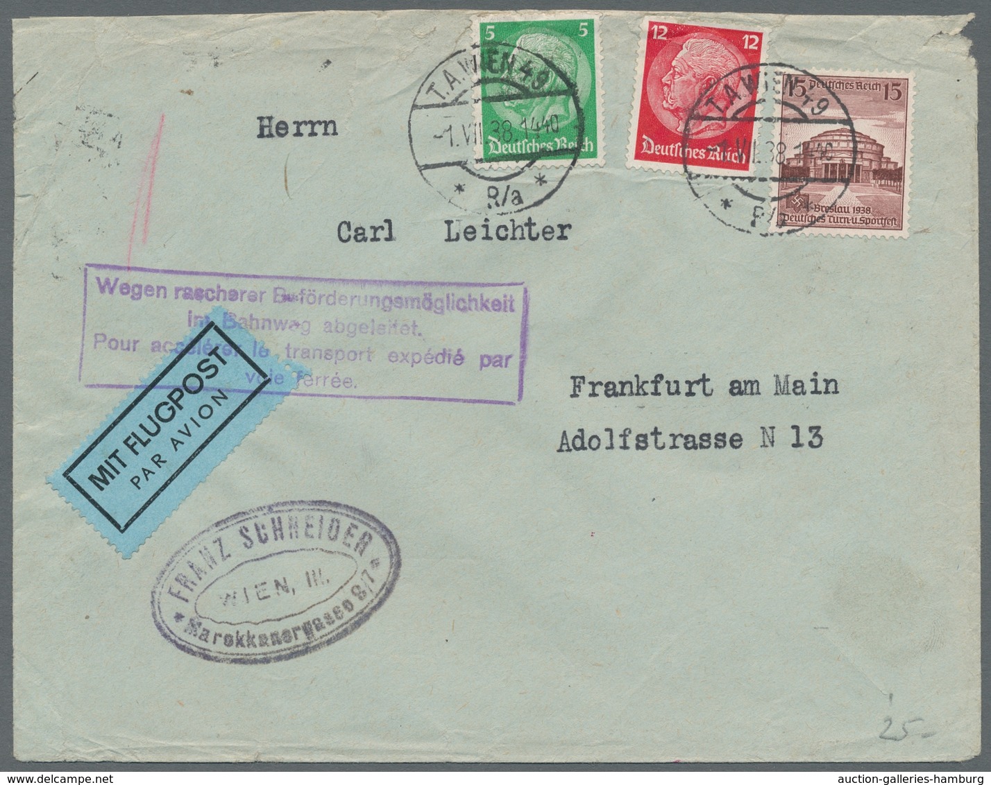 Zeppelinpost Deutschland: 1930-1938, Lot von 5 deutschen Flugpost-Belegen, mit dabei 1 Zeppelin-Eins
