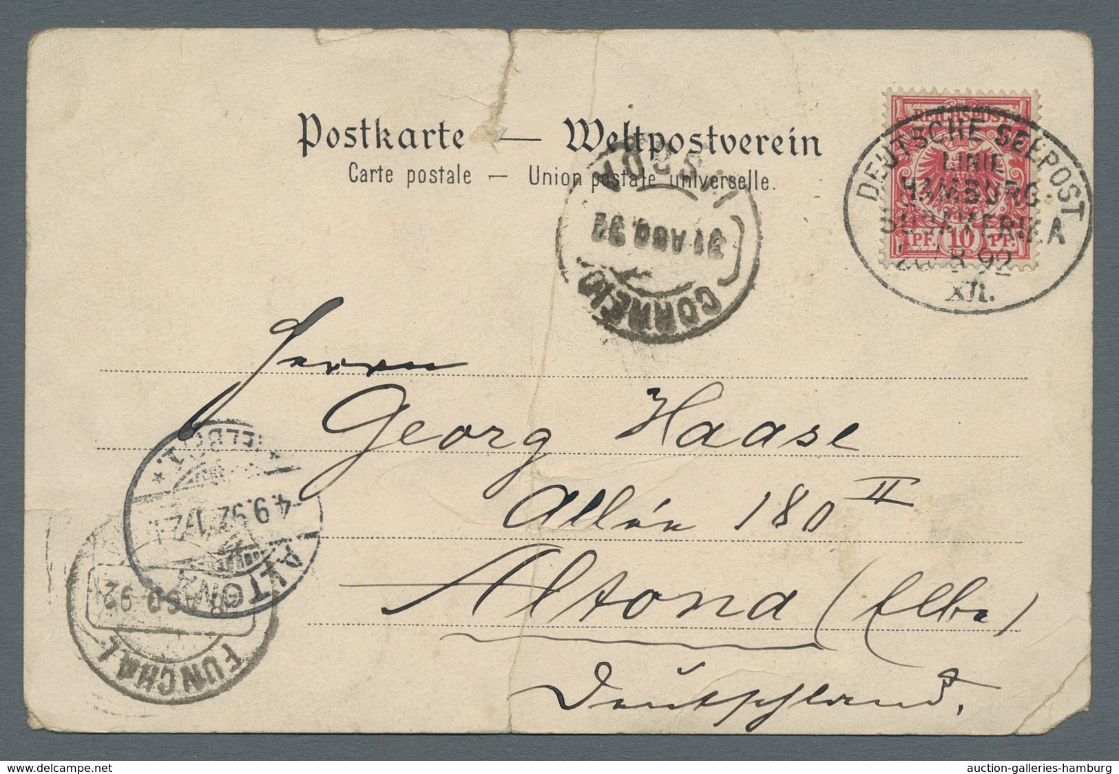 Schiffspost Deutschland: 1892-1905, Partie von 13 frankierten Ansichtskarten welche alle deutsche Se