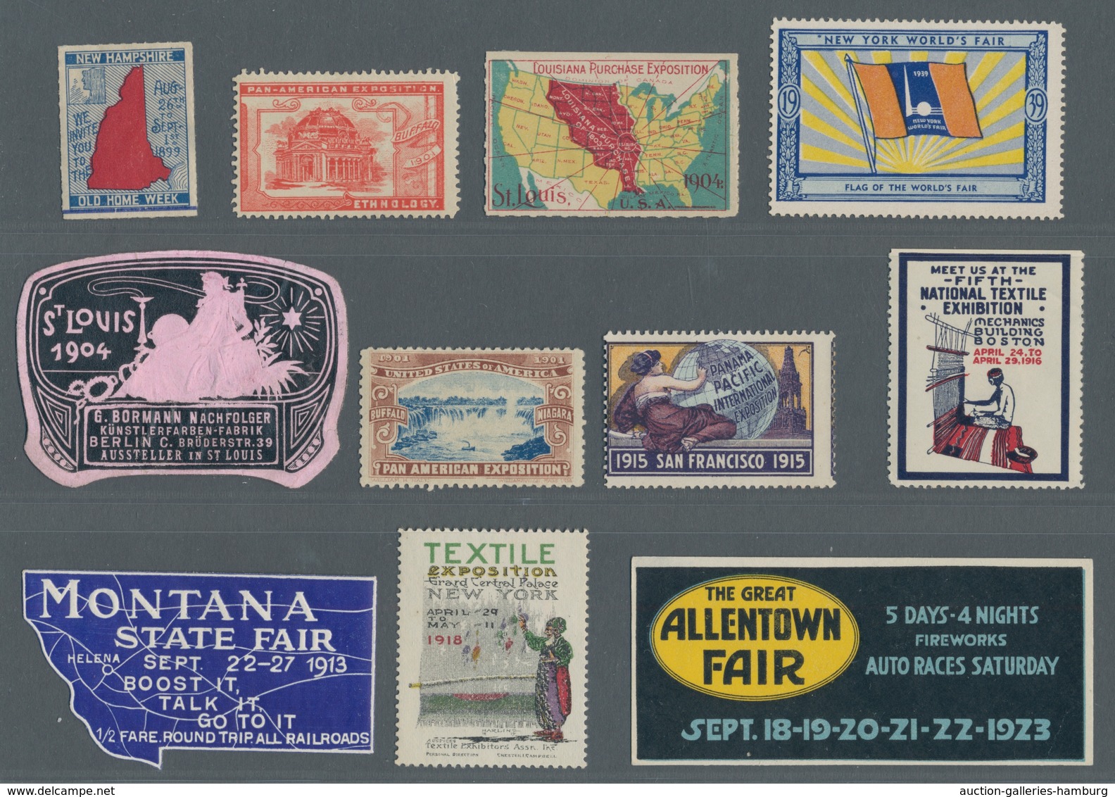 Vignetten: 1899-1980, Sammlung von etwa 800 Vignetten aus den USA in einem Einsteckbuch mit u.a. Aus