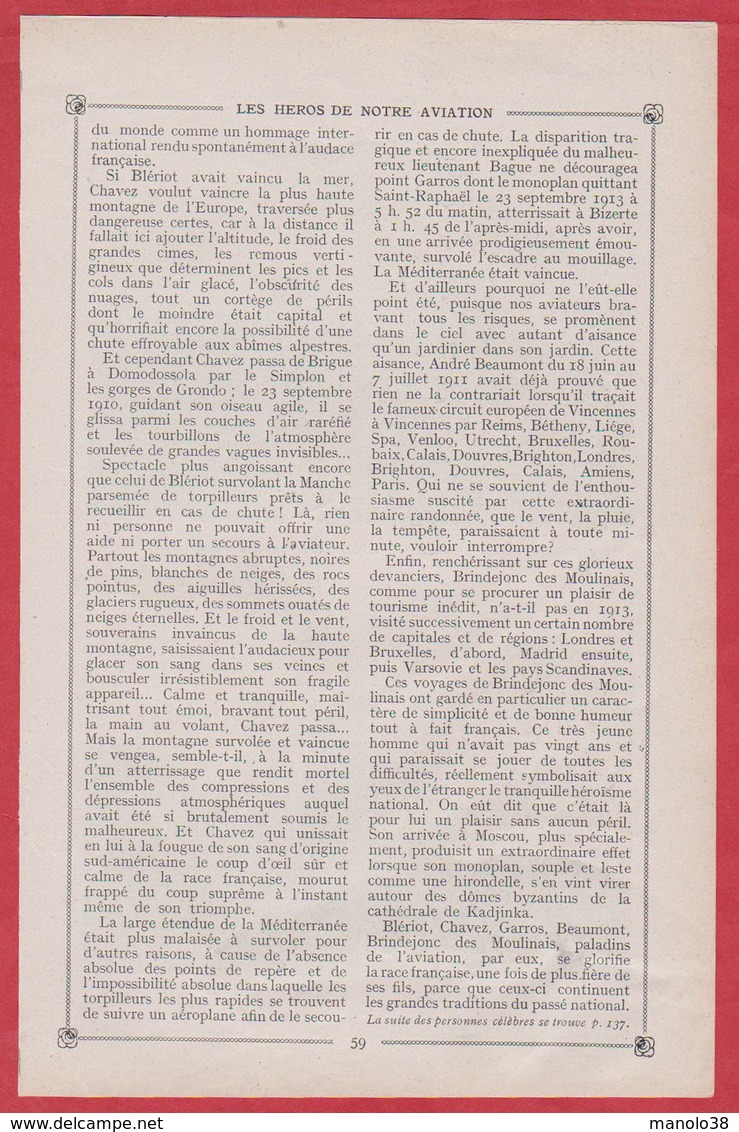 Les Héros De L'aviation Française. R Garros, Brindejonc-des-Moulinais, Blériot, Chavez ... Début XXe Siècle. - Documents Historiques