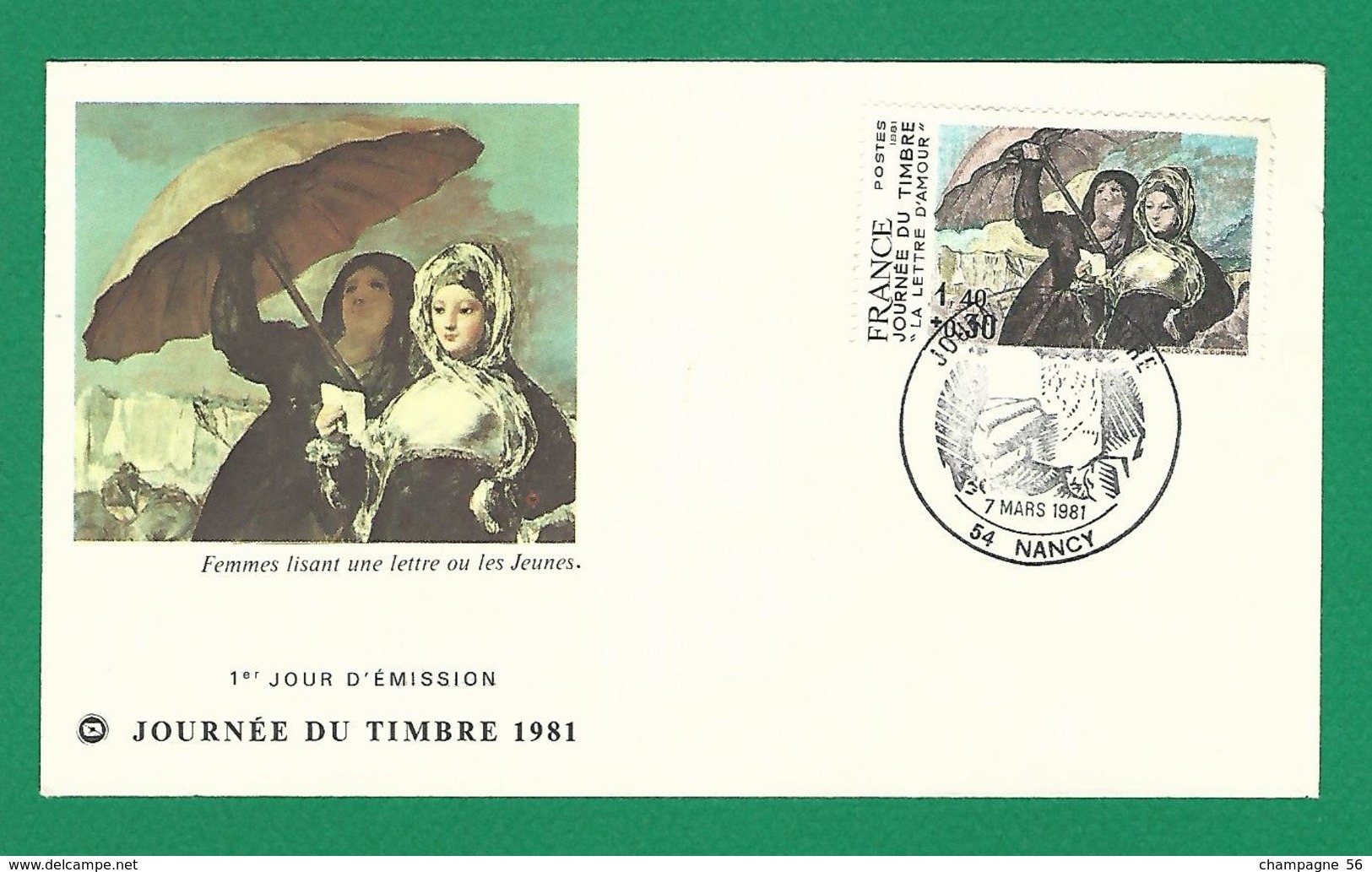 VARIÉTÉS 1981 N° 2124  FDC 7 MARS  1981 LA LETTRE D'AMOUR  OBLITÉRÉ NUANCE Y & T 5.00 € - Cartas & Documentos