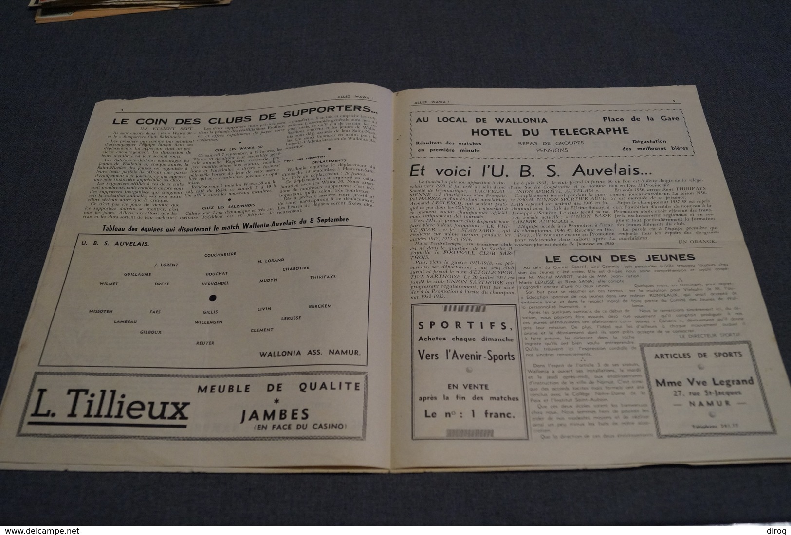 Allez Wawa 1957,club De Football Wallonia Namur,originale 28 Cm. Sur 22 Cm. - Autres & Non Classés