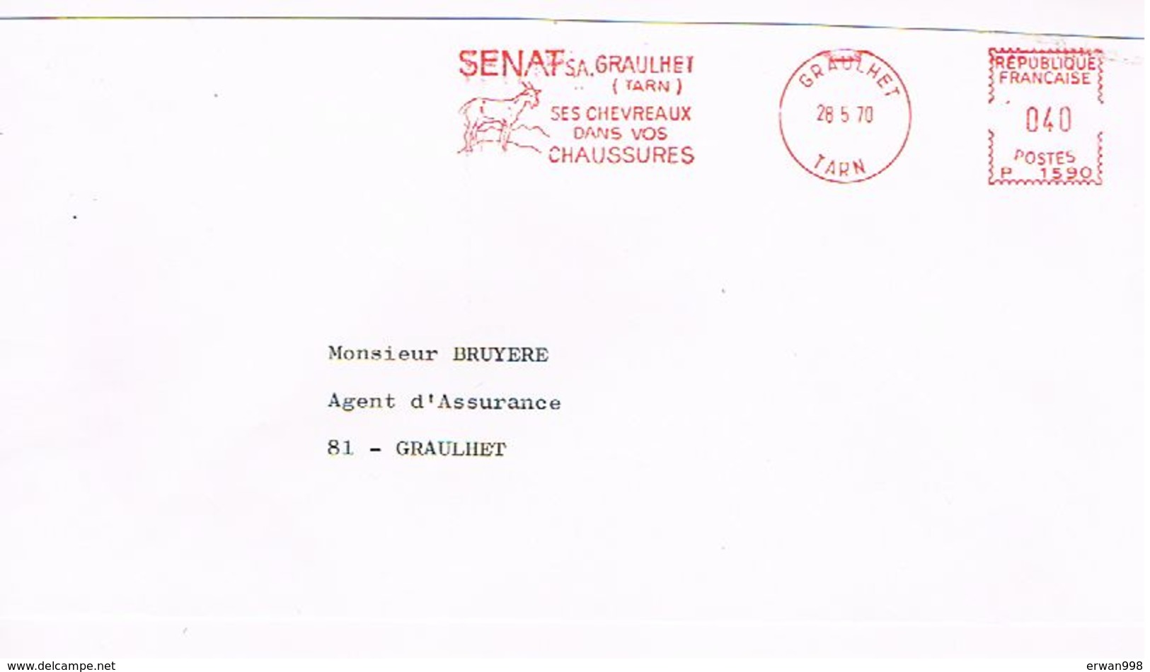 81 GRAULHET EMA 28/7/1970 SA SENAT "Ses Chevreaux Dans Vos Chaussures" Thèmes Cuirs & Peaux 797 - Affrancature Meccaniche Rosse (EMA)