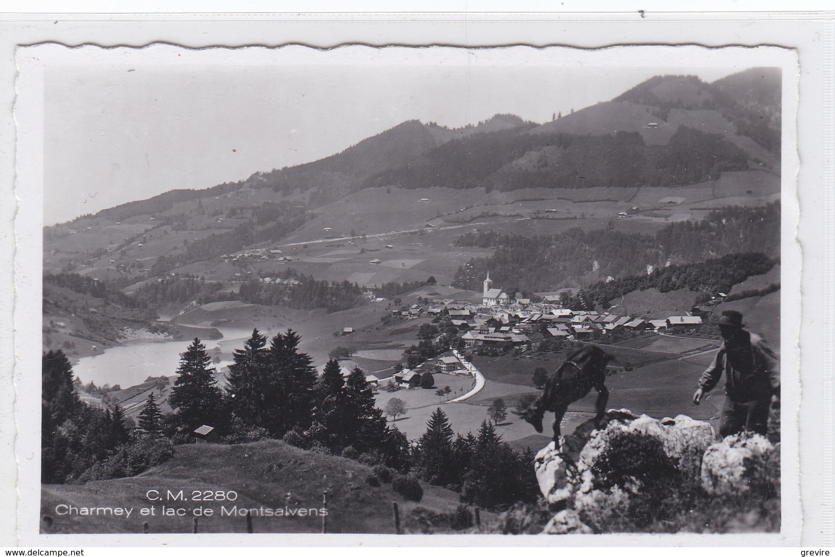 Charmey Et Le Lac De Montsalvens. Paysan Et Chèvre, Carte-photo - Charmey