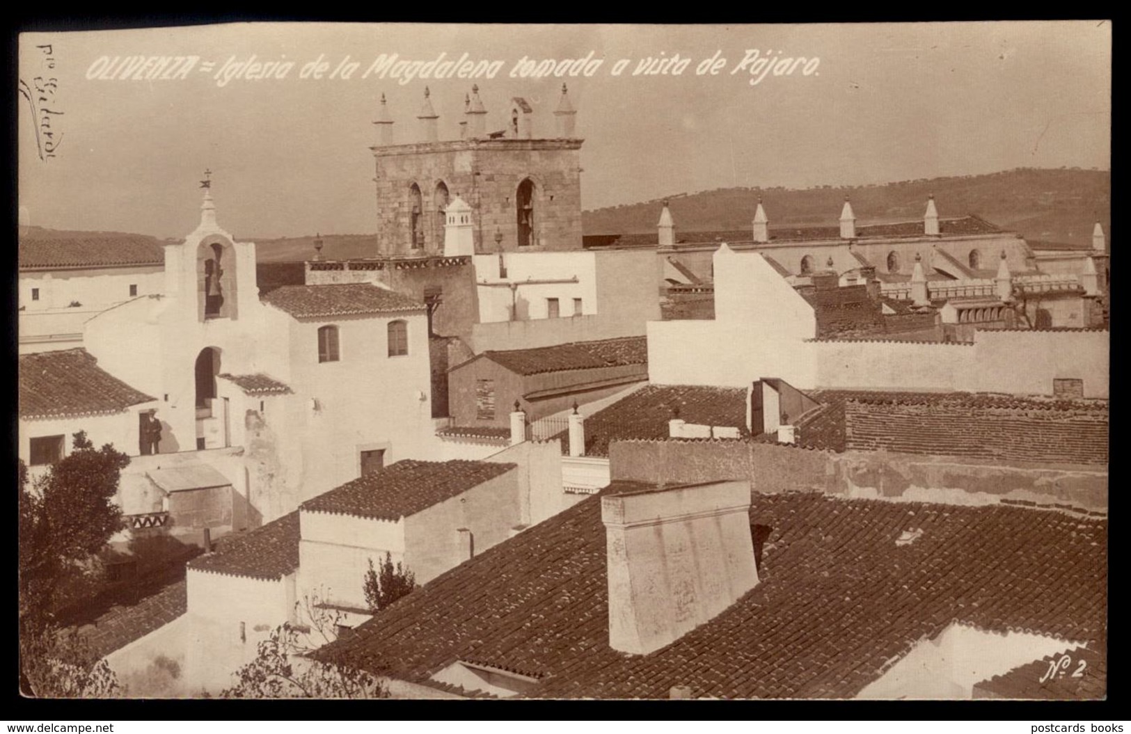 Postal Fotografico OLIVENÇA Iglesia Madalena Vista Pajaro ESPANHA. Tarjeta Postal OLIVENZA (Badajoz) ESPANA 1920s - Badajoz
