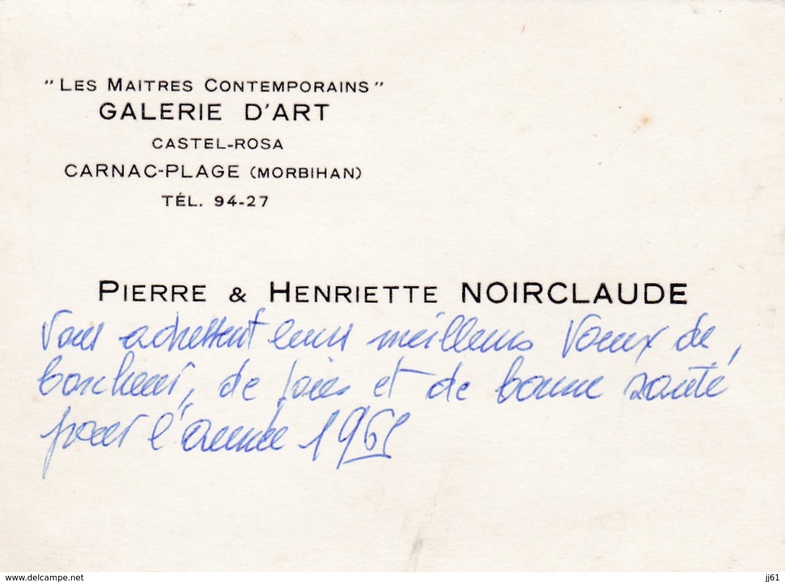 CARNAC CARTE DE VISITE GALERIE D ART DE PEINTURE NOIRCLAUDE ANNEE 1961 - Cartes De Visite