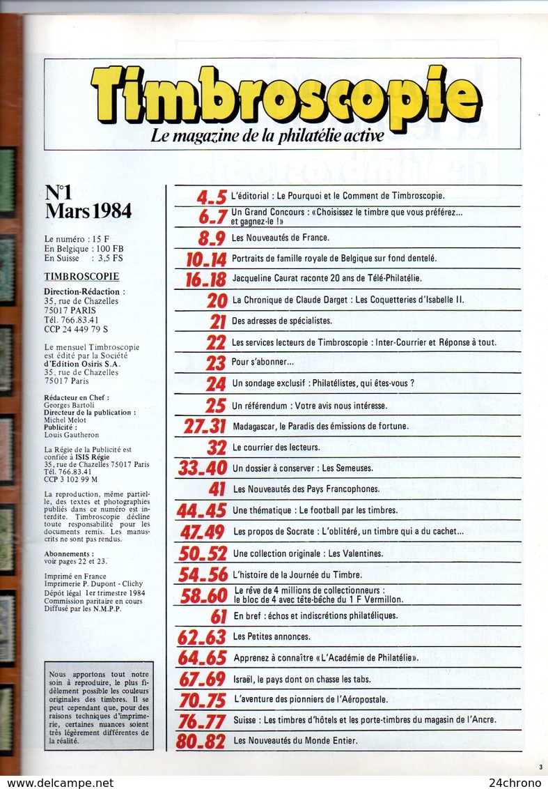 Magazine Timbroscopie, Le Magazine De La Philatelie Active N°1, Mars 1984 (20-351) - French