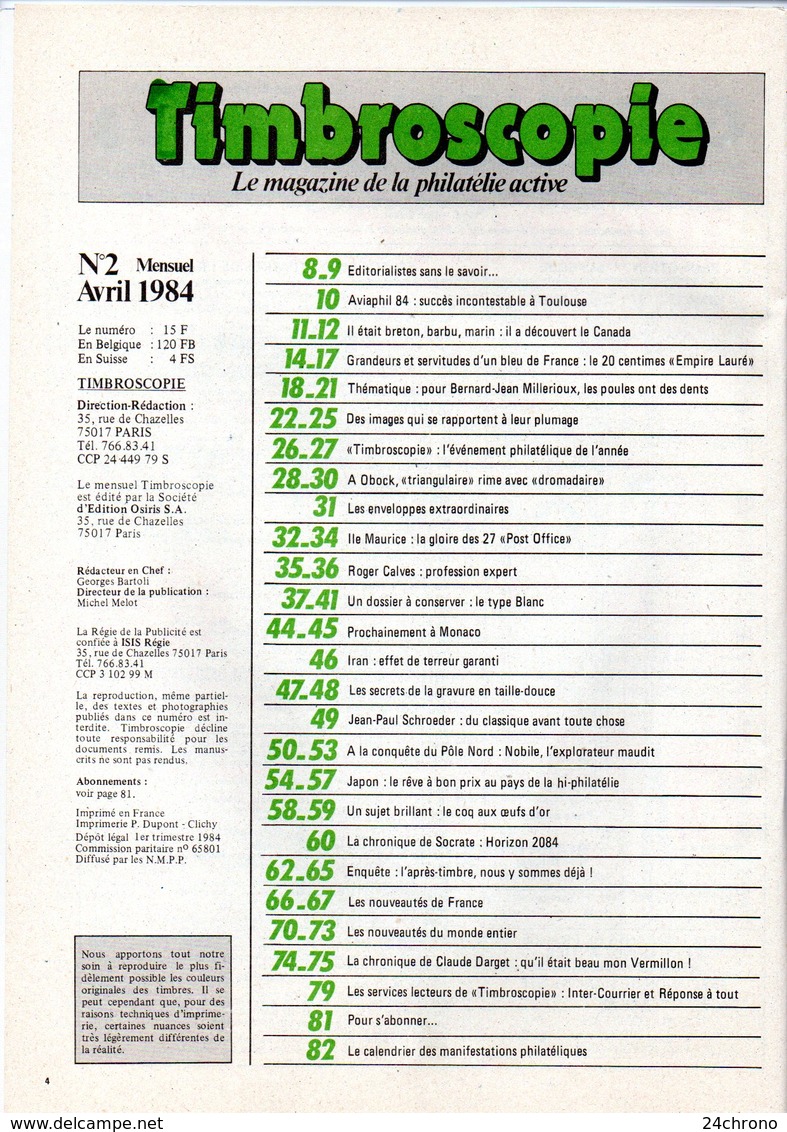 Magazine Timbroscopie, Le Magazine De La Philatelie Active N°2, Avril 1984 (20-352) - Francese