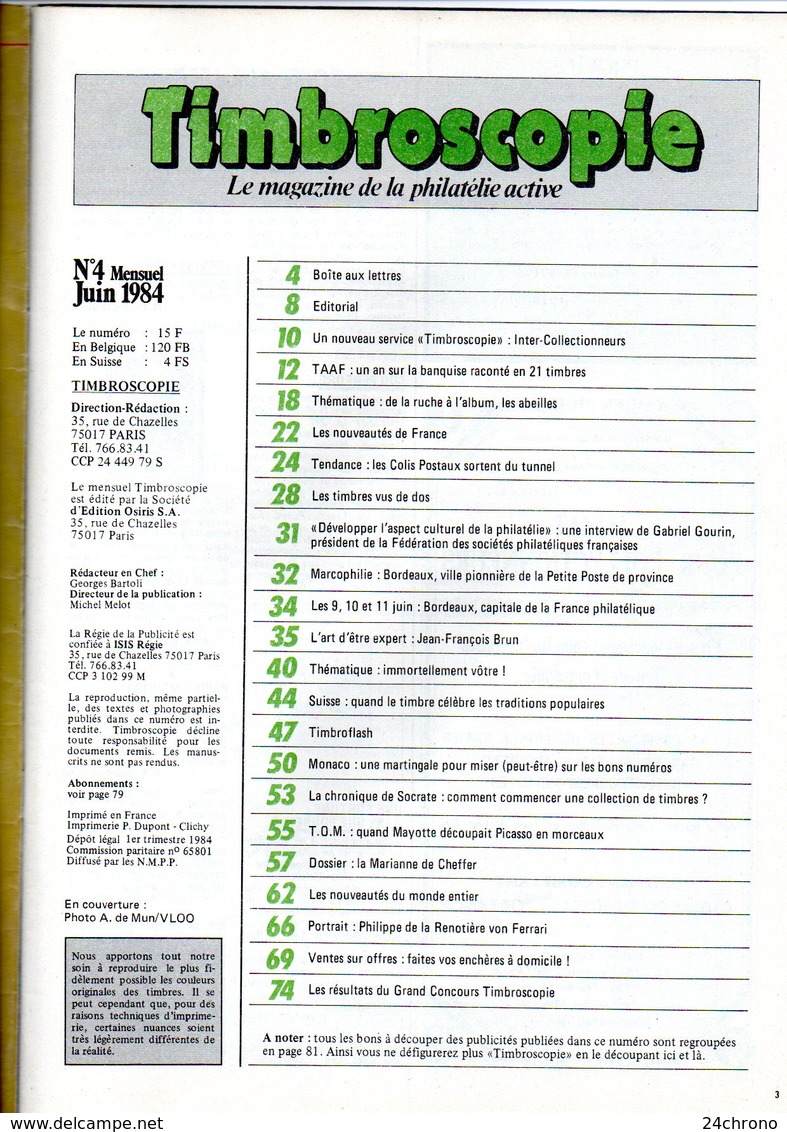 Magazine Timbroscopie, Le Magazine De La Philatelie Active N°4, Juin 1984 (20-353) - Französisch