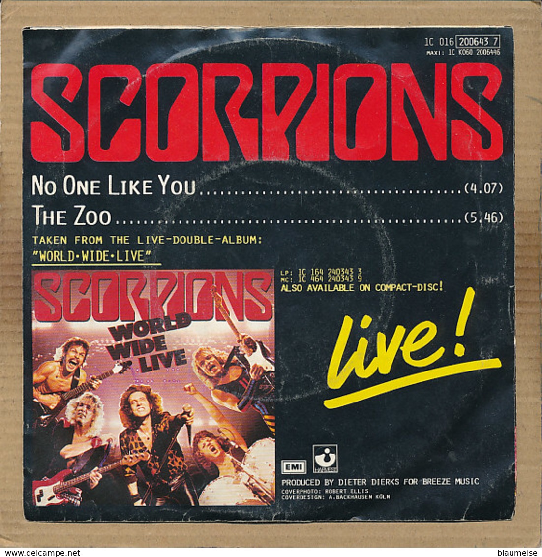 7" Single, Scorpions - No One Like You (live) - Disco, Pop